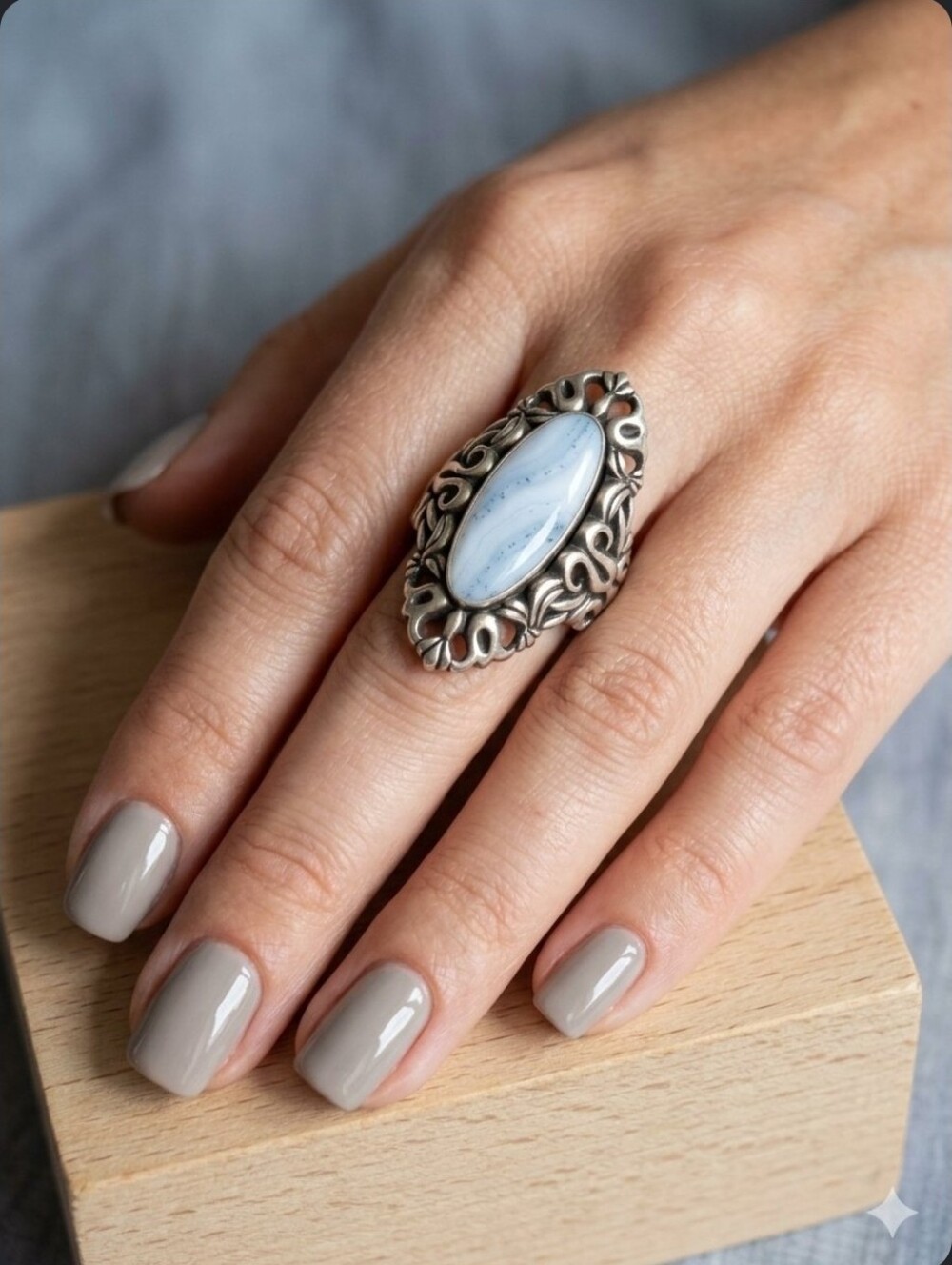 Carolyn Pollack Southwestern Natural Blue Lace Agate Ring 925 Silver Size 9.25